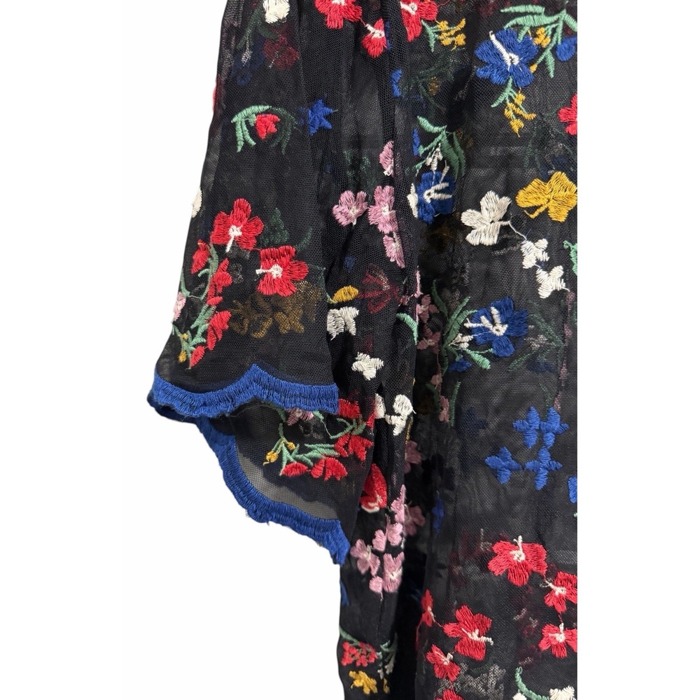 Anthropologie Maeve Meadows Black Sheer Colorful Embroidered Flowers Top Size M - Picture 7 of 11
